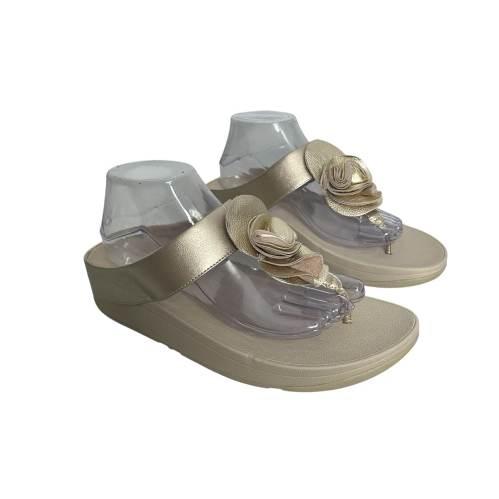 FitFlop Florrie Toe-Post Comfort Wedge Sandal in Pale Gold Women’s Size 10 - Picture 8 of 10